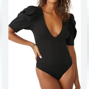 Intimately FP by Free People Va Va Voop Puff Black Bodysuit Size M
